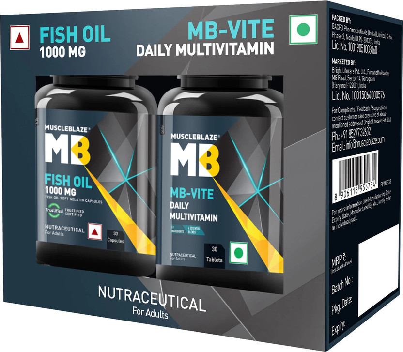MUSCLEBLAZE MB-Vite Multivitamin & Omega 3 Fish Oil 1000mg Combo(2 x 30 Tablets)