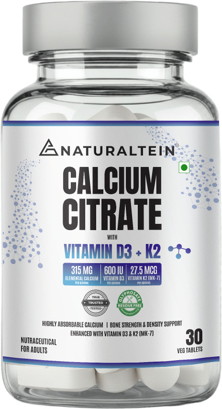NATURALTEIN Calcium Citrate with Vitamin D3 + K2 (MK7) | Bone & Joint Support(30 Tablets)