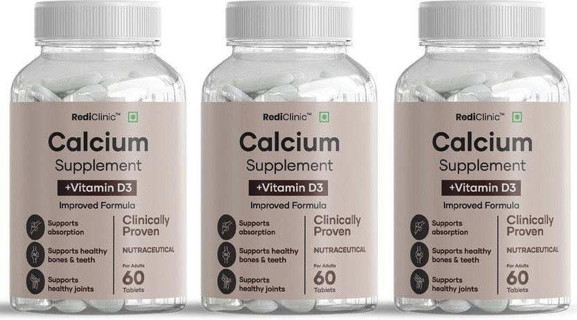 RediClinic Calcium + D3 Tablet | Better Absorption Of Calcium, Joint Health & Immunity(3 x 60 Tablets)