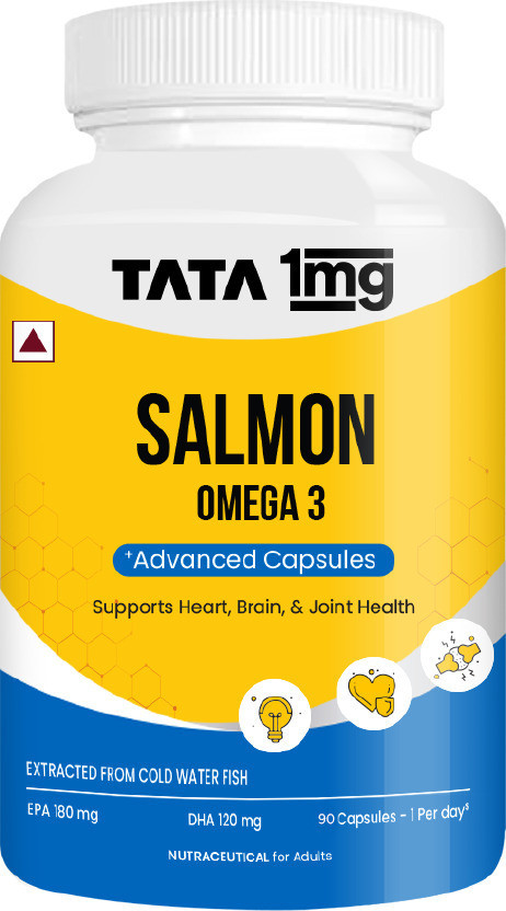 TATA 1mg Salmon Omega 3 Fish Oil with EPA (180mg) & DHA (120mg)(90 Capsules)