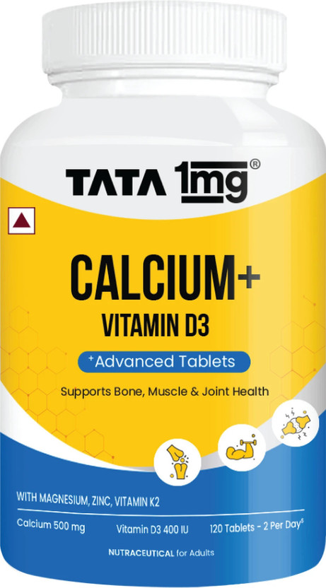 TATA 1mg Calcium + D3 Tablet for better absorption Of Calcium, Joint Health & Immunity(120 x 1 Tablets)