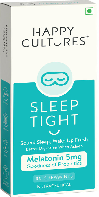 Happy Cultures Sleep Tight 5mg Melatonin Chewmints|Deep Sleep|Non-habit Forming(30 Tablets)