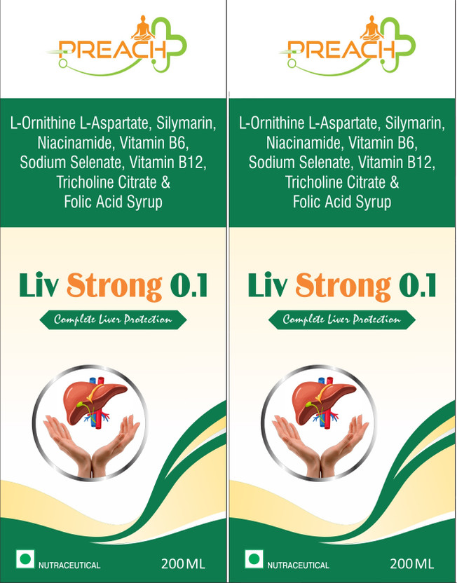 preach pharma Liv Strong 0.1 L-Ornithine L-Aspartate, Silymarin, Vitamin B12, B6, B3, Folate(2 x 200 ml)