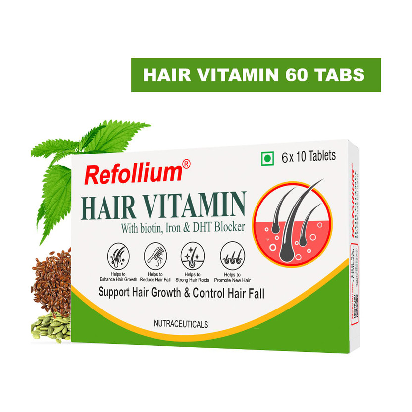 Refollium Hair Vitamins (with Biotin & Iron)for Hair Regrowth & Hairfall Control(60 Tablets)