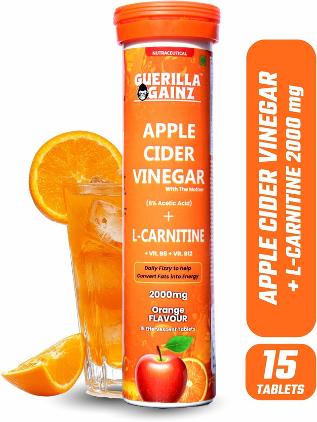 guerilla gainz ACV + L carnitine Convert fat into Energy 15 Effervescent Orange Flavour(15 Tablets)