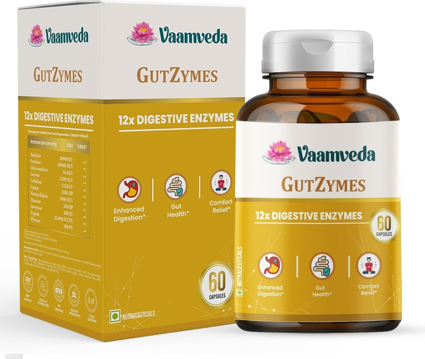 Vaamveda GutZymes Digestive Enzymes Tablets Supplement Improve Digestion Boost Gut Health(60 Capsules)