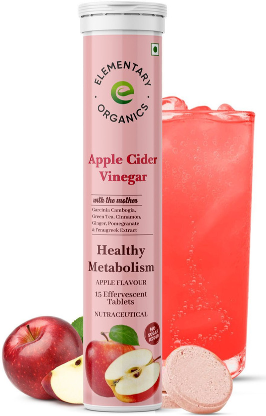 Elementary Organics Apple Cider Vinegar Effervescent tablet Vitamin B6 & B12 For Weight Loss(15 Tablets)