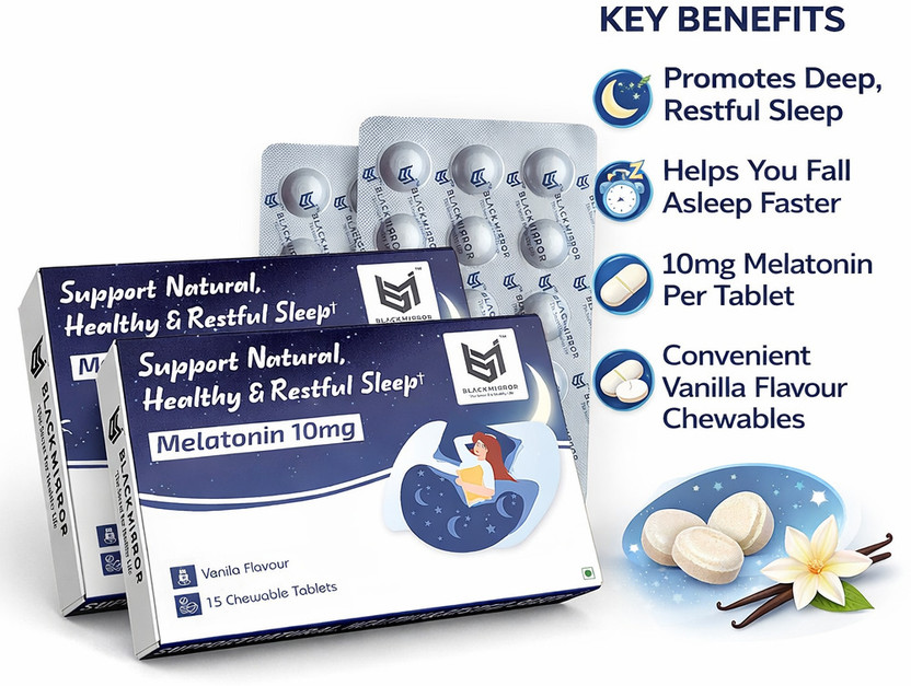 Black mirror MELATONIN 10MG for HEALTHY NATURAL & RESTFUL SLEEP SUPPORT chewable tablets(2 x 15 Tablets)