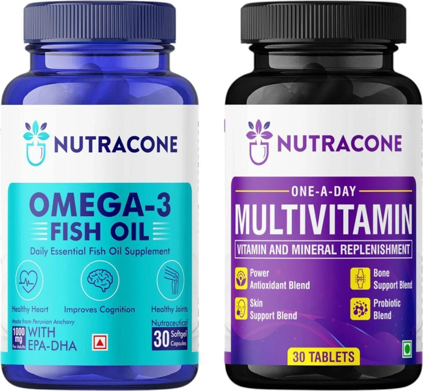 NUTRACONE Multivitamin & Omega 3 1000mg Fish Oil tablet combo(2 x 30 No)