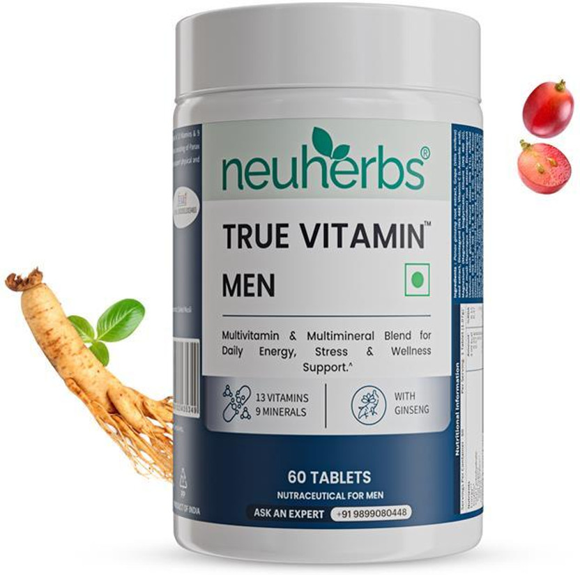 Neuherbs Multivitamin | True Vitamin Men for Energy, Immunity, Muscles & Heart Health(60 Tablets)