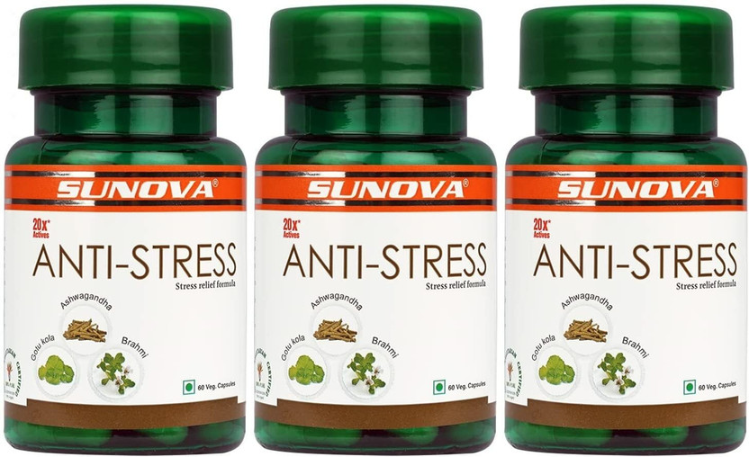 SUNOVA Anti-Stress Capsules – Herbal Stress Relief Formula ,60 Veg Capsules x Pack of 3(3 x 60 Capsules)