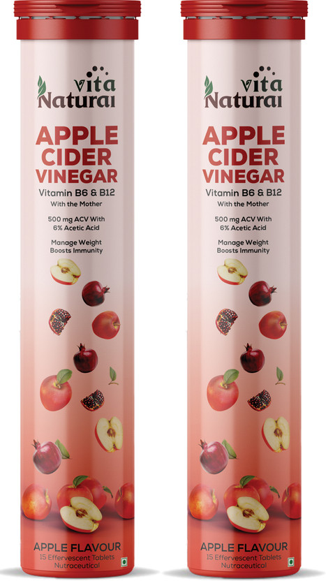 NaturalVita Apple Cider Vinegar Effervescent Tablet for Weight Loss with Mother Vita B6 B12(2 x 15 Tablets)