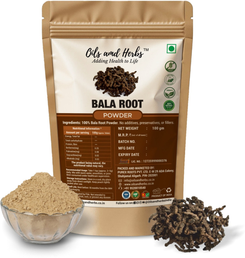 Oils Oils and Herbs Natural Bala Root Powder – Herbal Immunity Booster, Detox & Wellness Supplement(100 g) - Flipkart Deal