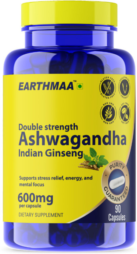 earthmaa Double Strength Ashwagandha 600mg|Support Strength Energy, Stress Relief & Focus(90 Capsules)
