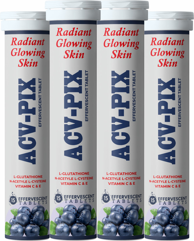 acv-pix L- Glutathione with N-Acetyl L-Cysteine and Vitamin C&E RADIANT glowing skin.(4 x 15 Tablets)