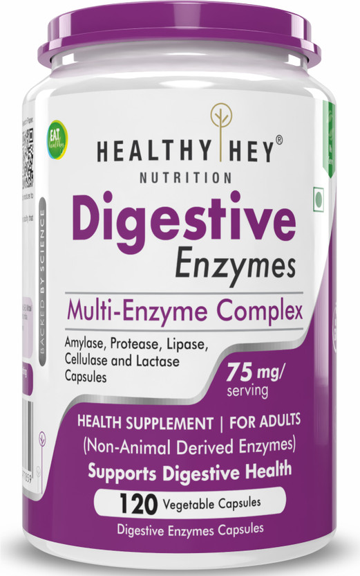 HealthyHey Nutrition Digestive Enzyme - Multi Enzyme Complex - 75mg - 120 Vegetable Capsules(120 No)
