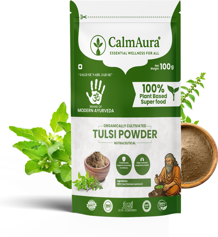 CalmAura Tulsi Leaf Powder | Ayurvedic Herbal Immunity Booster & Detox Supplement(100 g)