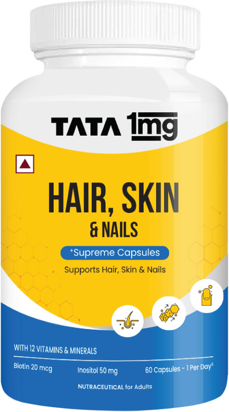 TATA 1mg Hair, Skin & Nails Supreme with Collagen, Biotin, Zinc,Iron & Vitamin B(60 Capsules)