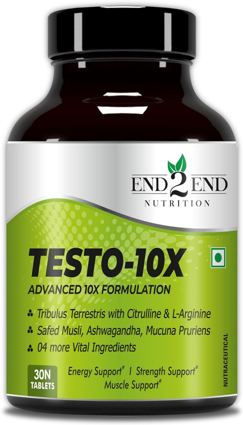 End2End Nutrition Testo-10X Ayurvedic Testosterone Booster with Tribulus, Ashwagandha and Ginseng(30 Tablets)