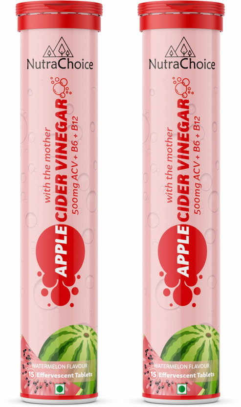 NutraChoice Apple Cider Vinegar 30 Effervescent Tablets Watermelon Flavor for Weight Loss(2 x 15 Tablets)