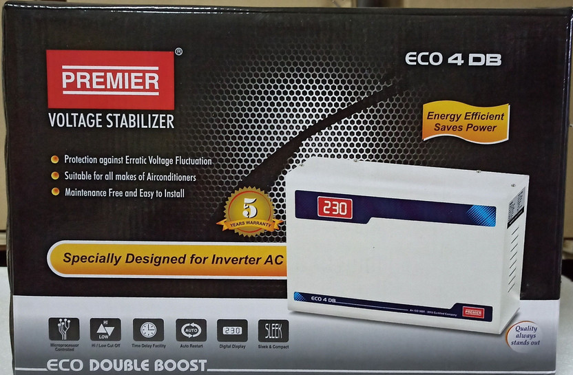 Premier ECO 4 DB 4150 DOUBLE BOOST VOLTAGE STABILIZER UPTO 1.0TON 1.5 TON INVERTER NON INVERTER(White)