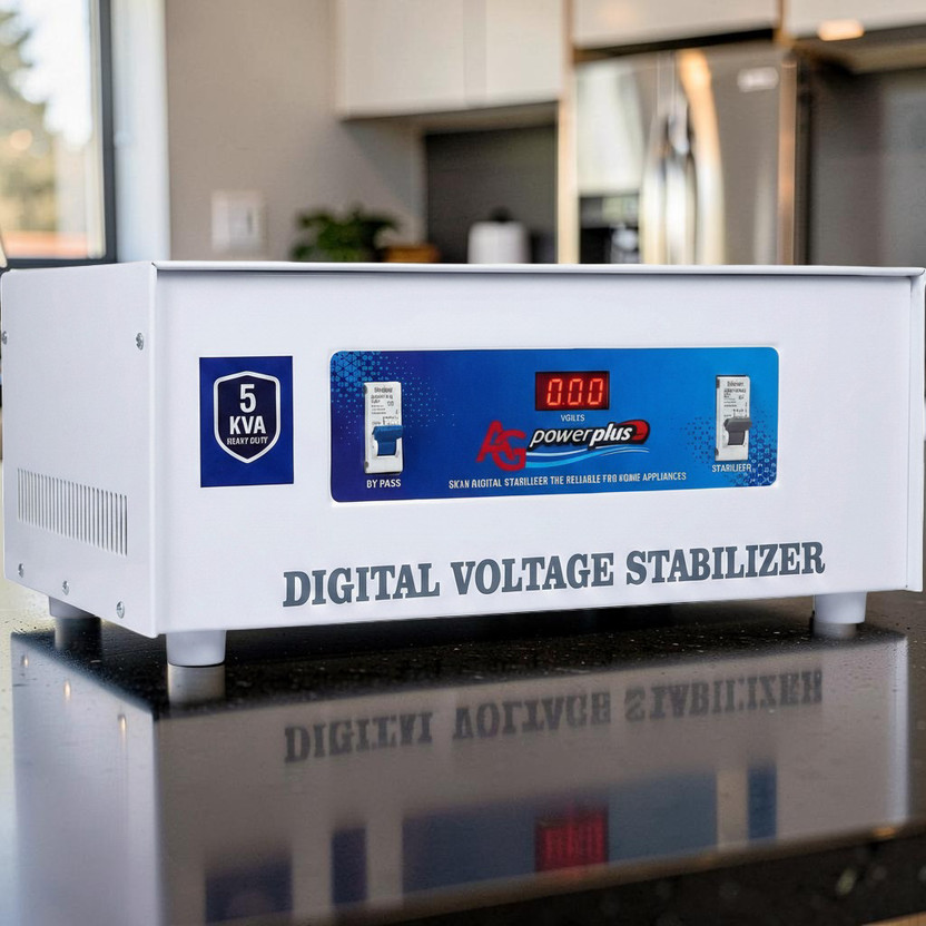 AG AG power plus 5 KVA Digital Voltage Stabilizer | 70V–320V Range | High Voltage Protection | Heavy Duty Mainline(Copper)Stabilizer with LED Display & Bypass Switch(White) - Flipkart Deal