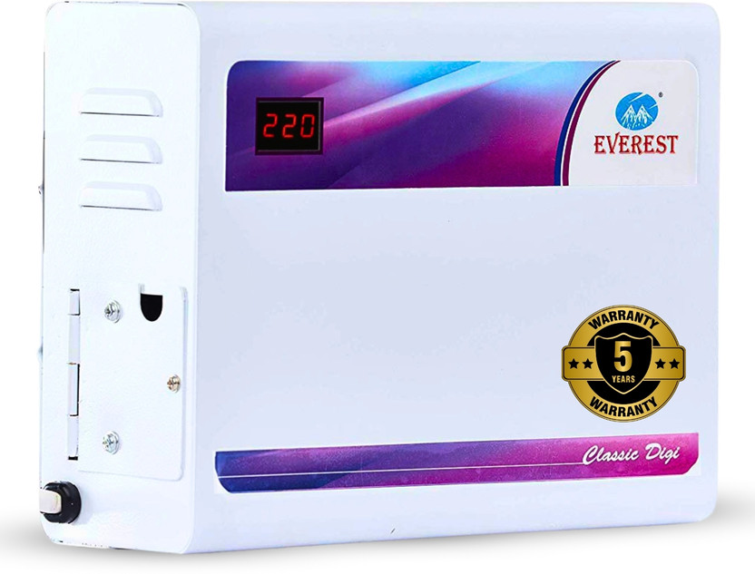 EVEREST EWD 500-Digital Double Booster Classic Digi Voltage Stabilizer for AC Upto 2 Ton Input Range (130 V to 270 V, White)(White)