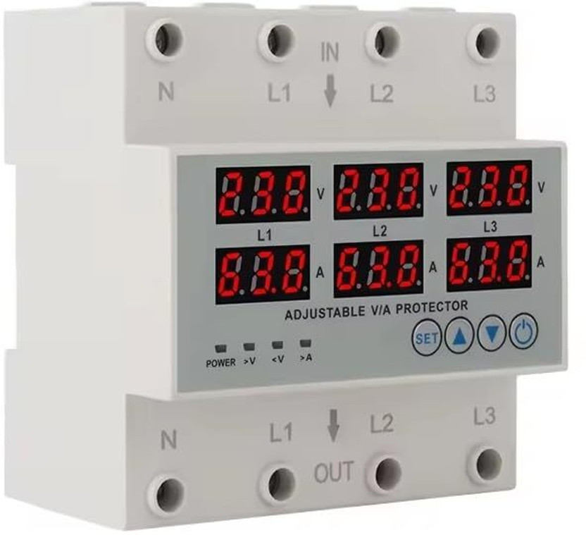 Real Instruments 3-Phase Automatic Over/Under Voltage Protector with Auto-Reconnect Voltage Guard(White)