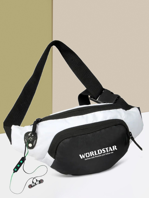 Worldstar Handy Hiking Zip Pouch Document Money Phone Belt Sport Bag Waist Bag for Men Women, Stylish Chest, Fanny Pouch, Belt Sport Bag Hiking,(Black, White)