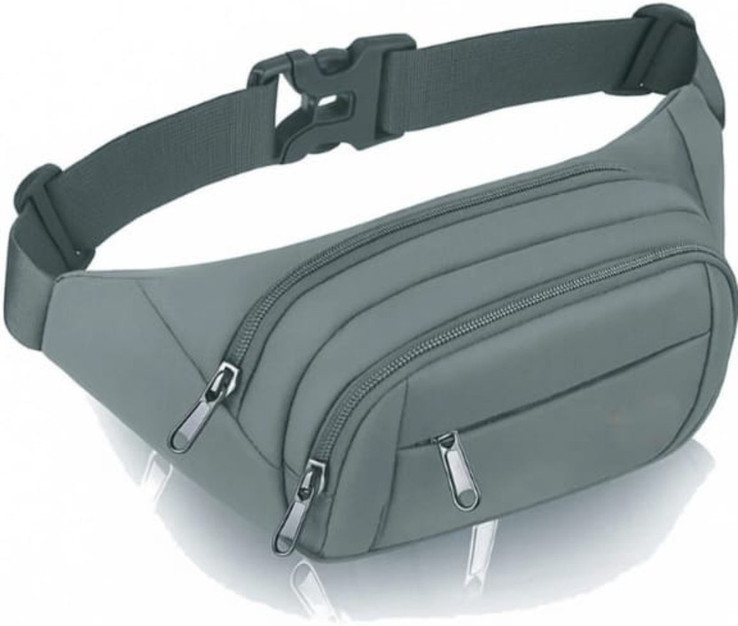 WaistWish Unisex Waist Bag Fanny Pack with 3 Zipper Pockets Waist Bag(Grey)
