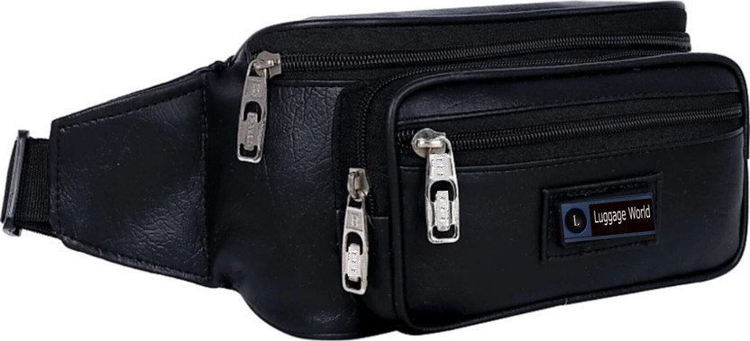 LUGGAGE WORLD Leather Waist & Chest Bags Travel bag for Money Mobile Card|Belt|Kit Cross Body Waist pack Kamar pouch Small Luggage Travel Men Women(Black)