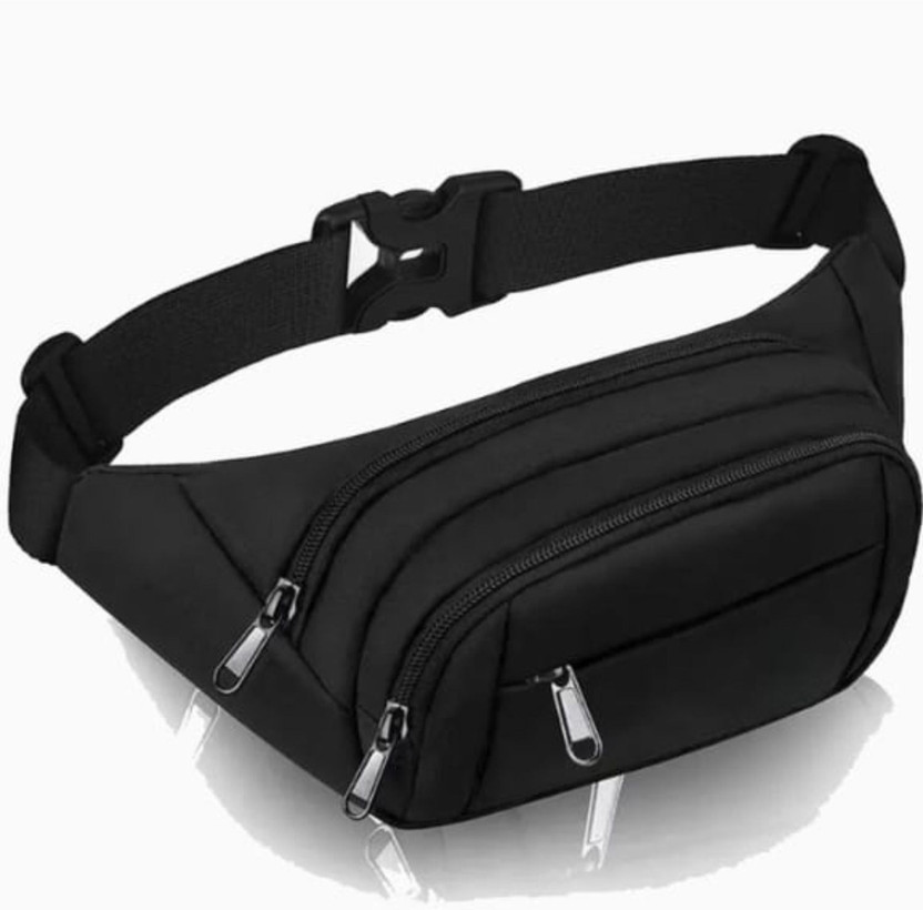 WaistWish Unisex Waist Bag Fanny Pack with 3 Zipper Pockets Waist Bag(Black)