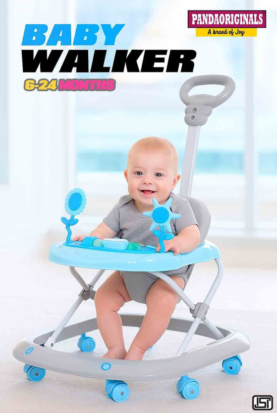 Pandaoriginals Musical Activity Walker With Parent Rod(Blue)