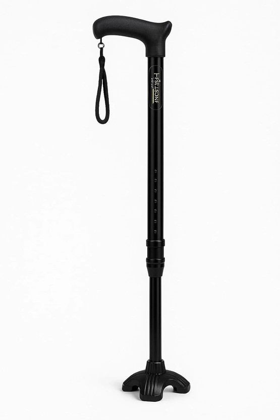 Able 4-Leg Medical Walking Aid for Old People Adjustable Height Heavy Duty (Silver) Walking Stick