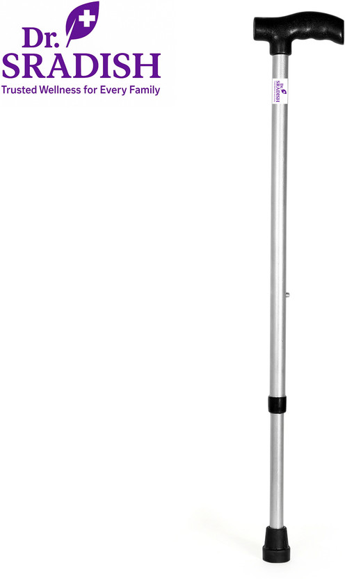 DR. SRADISH Walking Cane Anti-Slip Rubber Base Wrist Strap Height Adjustable Silver Walking Stick