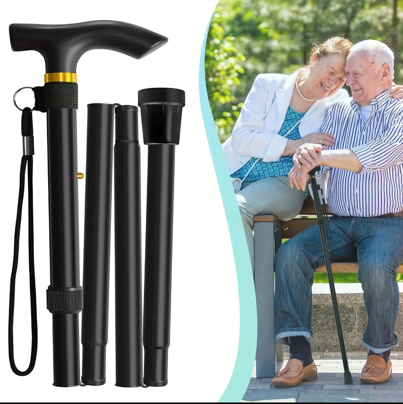 DNSCARE Foldable Walking Stick Anti Slip Adjustable Height Support Walking Stick