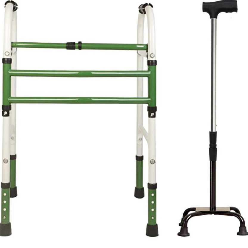 kgn surgical Light Weight Height Adjustable Foldable wr 76 Walker for Adult Patients & wK02 Walking Stick