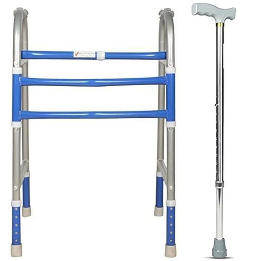 kgn surgical Portable Light Weight Height Adjustable Foldable Walker for Adult Patients Walking Stick