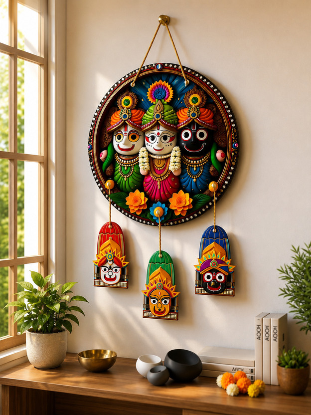 Navyaksh kala Lord Jagannath Wall Hanging for Home Decor | Jagannath Puri Wooden Decorative(Multicolor)