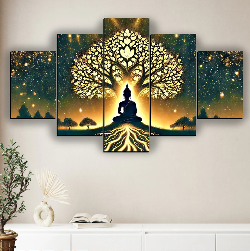 SNDArt Lord Buddha Wall Decor Gift Items Pack of 5(18 inch X 30 inch, Multicolor)