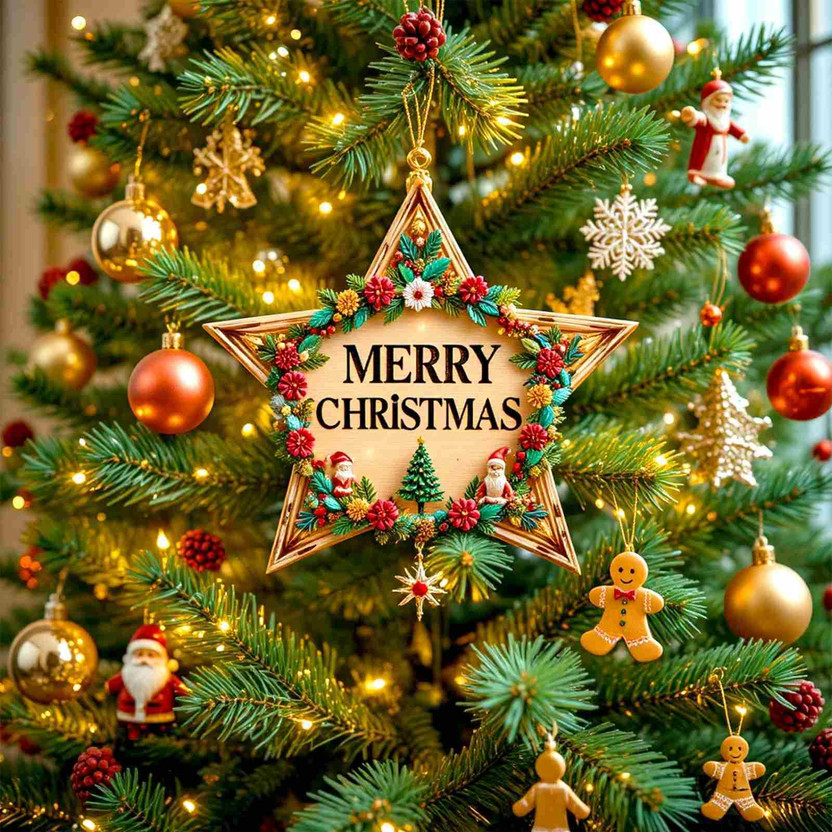BACKDROPINDIA Elegant Starry Christmas Tree Design for Holiday Parties, Home Décor and Gifting(60 inch X 60 inch, Multicolor)
