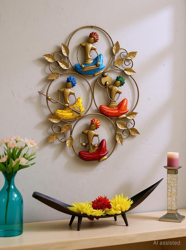 PitaraPlex Metal Wall Hanging Marwari Music Frame Home Décor, Multicolor, 24X2X20 Inch(24 inch X 20 inch, Multicolor)