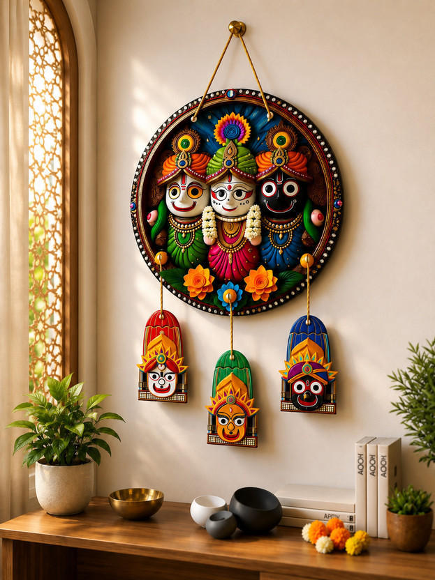KAASHU ARTS Jagannath Traditional Indian Temple Wooden Wall Hanging Items For Home Décor(MULTI - Text
Used For: ID, Variant, Title)