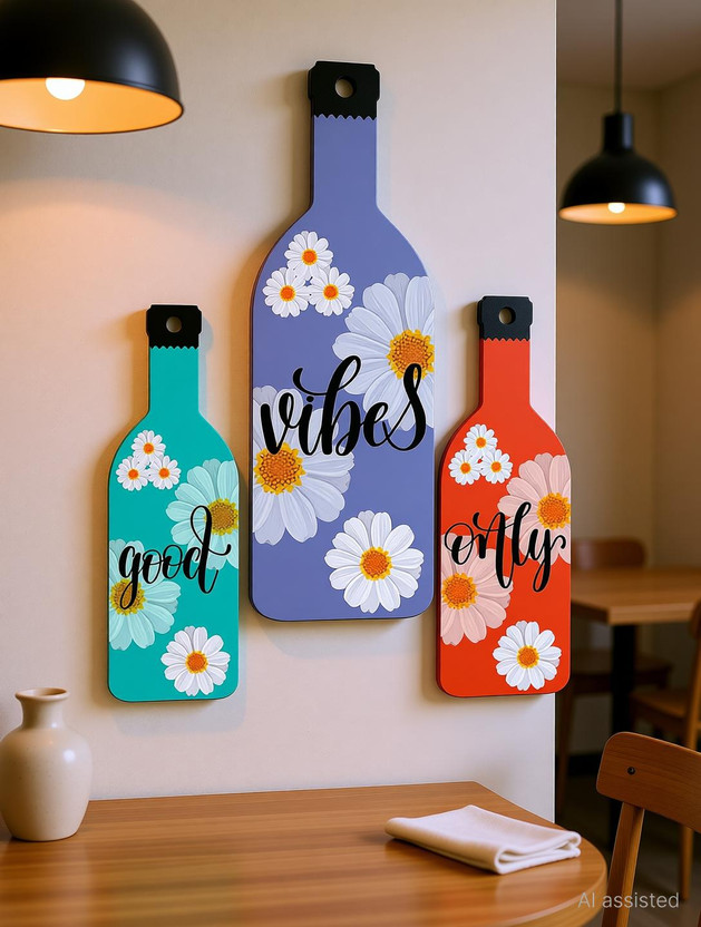Suveharts Suveharts wall hanging decorative items | Wall Decoration material |wooden wall hanging-7 Pack of 3(27 cm X 9 cm, Cyan) - Flipkart Deal