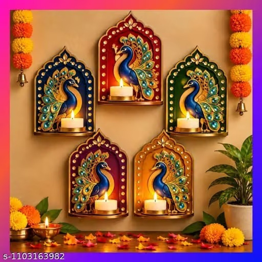 ambika ambika fashion Diwali Wall Hanging with Tealight Holder Wall Decor – Tealight Holder for Home Pack of 5(5 inch X 4.5 inch, Multicolor1) - Flipkart Deal