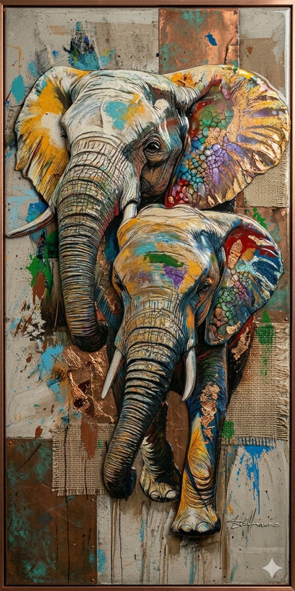 nice studio 3D Metallic Elephant Duo(18 inch X 12 inch, Multicolor)