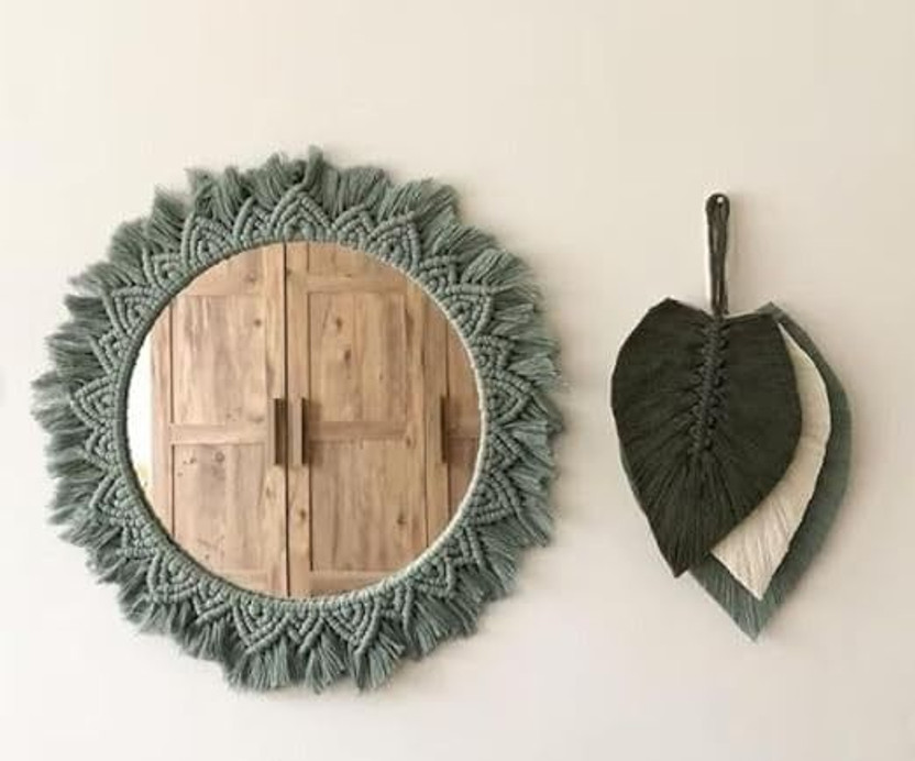 GARIBA Macrame Wall Hanging With Boho Fringes,Bohemian Art Decorative Aina For Make-Up(Olive Green)