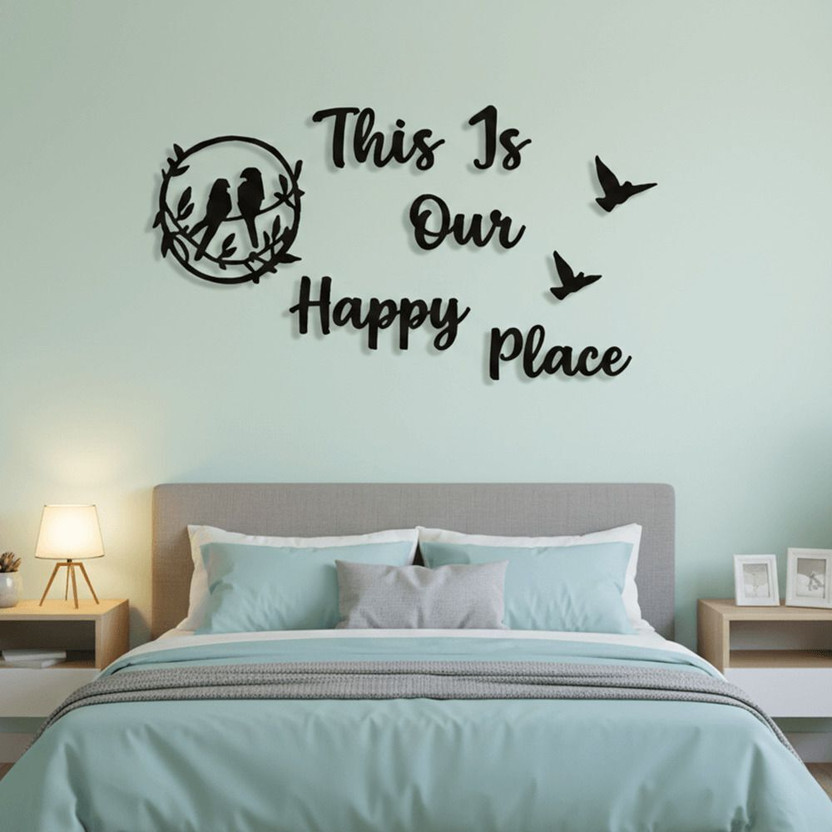 Khareed Ke Dekho This Is Our Happy Place Wall Decor for Bedroom & Living Room(Black)