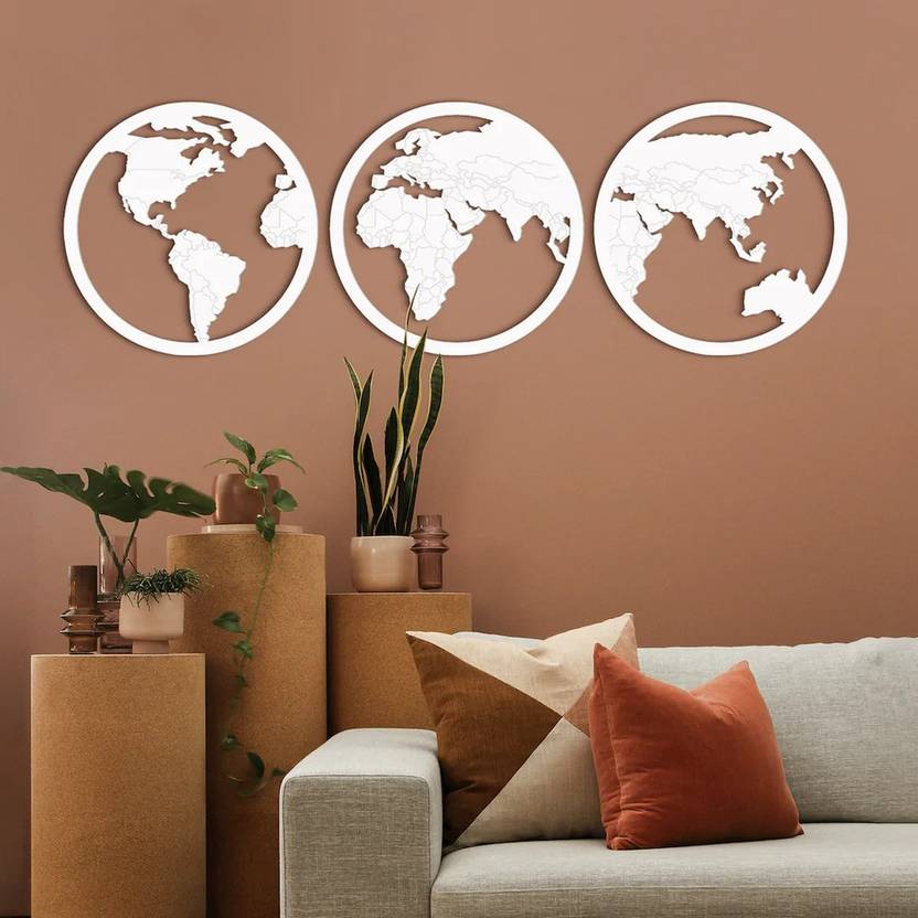 Woodzy Crafts Wooden Designer White Globes Wall Art (3 Pieces) (36