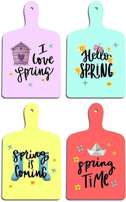 Decor Smart Seasonal Wooden Wall Hanging | Decorative Home Decor | Living Room (DWA_5620) Pack of 4(23 cm X 14 cm, Multicolor)